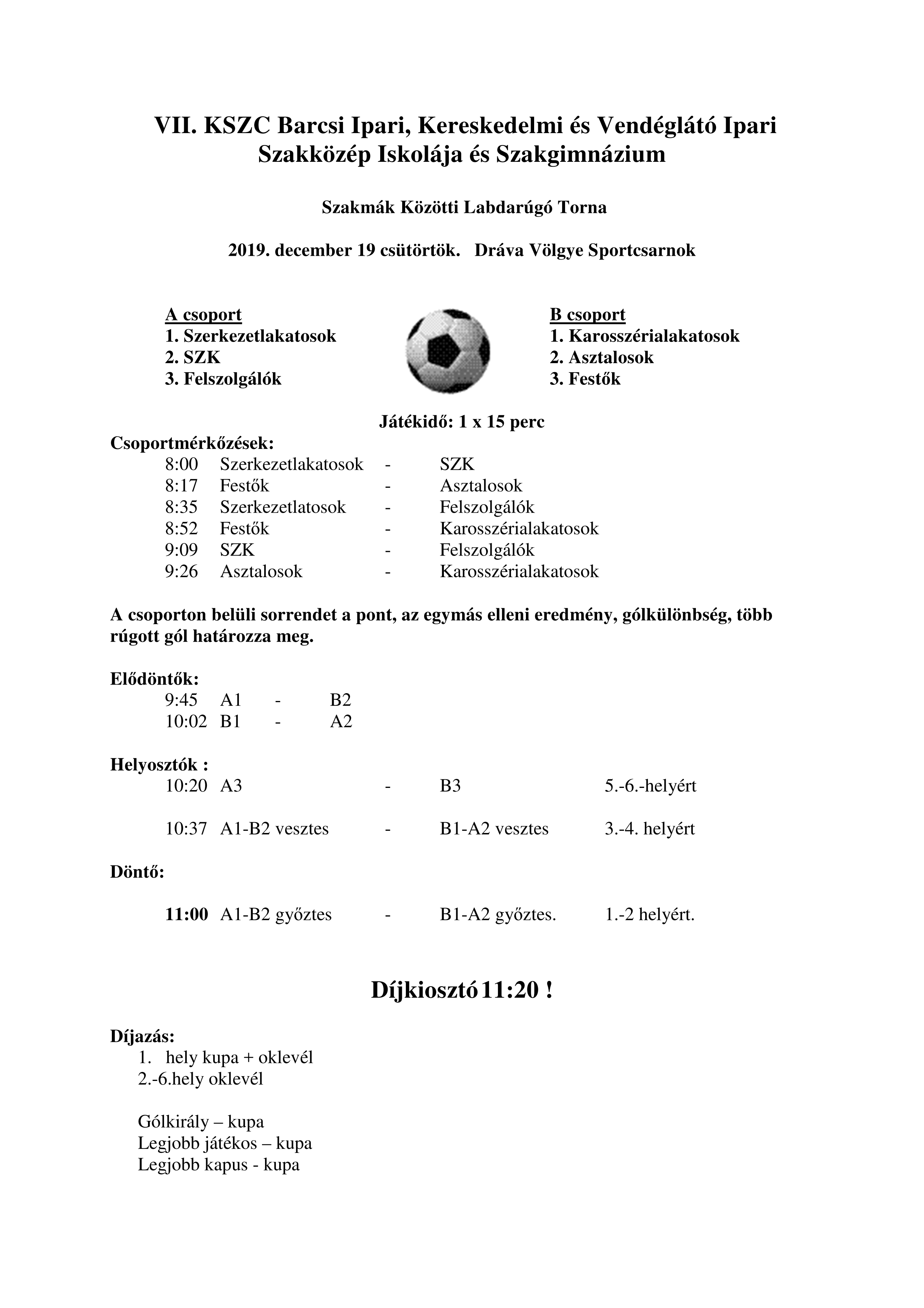 Szakmak Kozotti Torna 2019 sorsolas